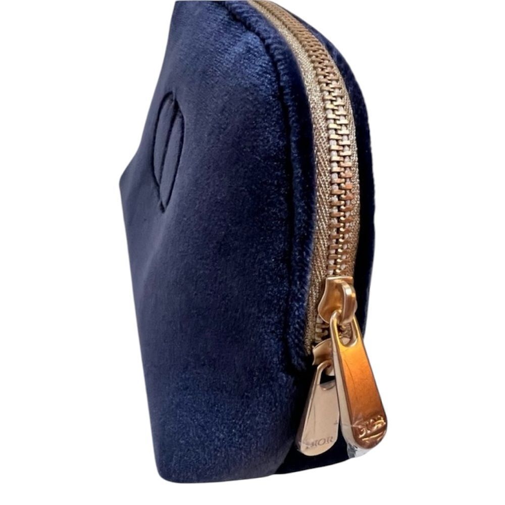 DIOR NEW Trousse Pouch Make Up Bag Navy Blue Velvet CD Logo Gold Zipper Trim - Picture 4 of 11